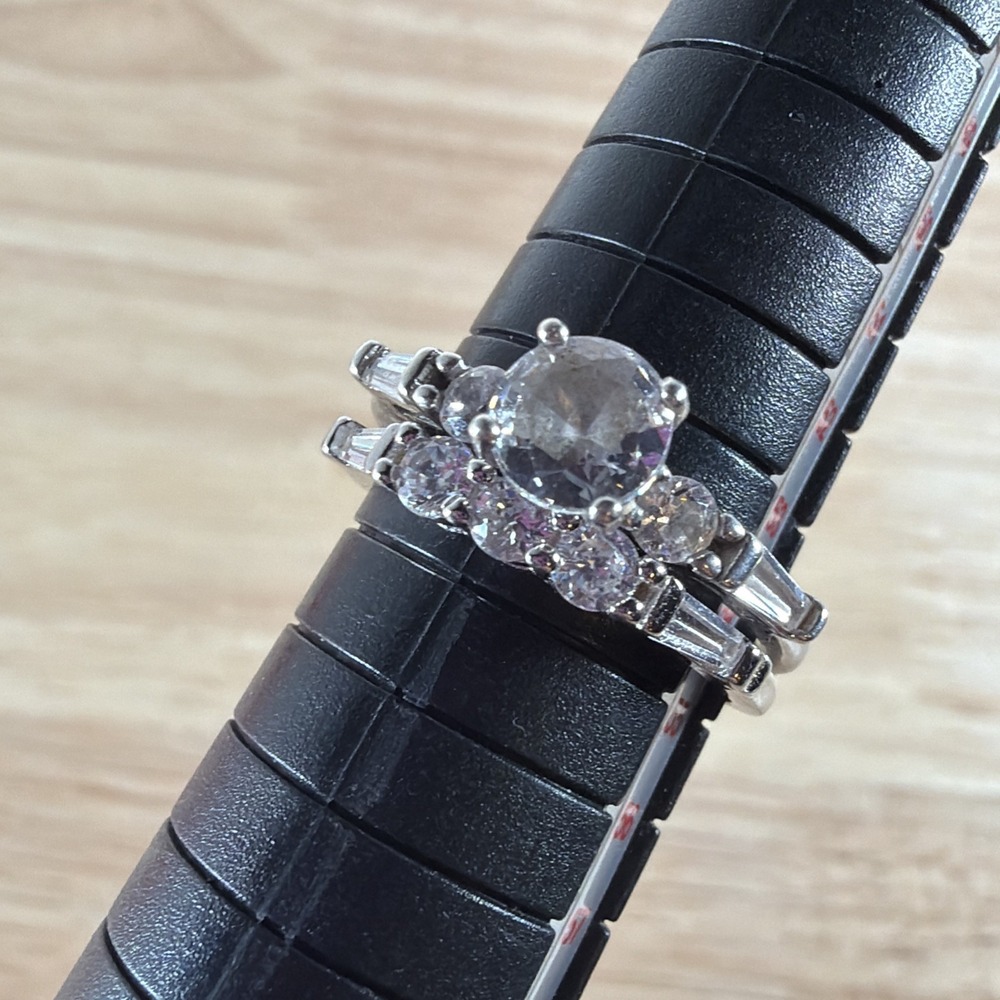 925 STERLING SILVER HALO CZ WEDDING ENGAGEMENT RING SET WOMEN SIZE 7 Two Rings